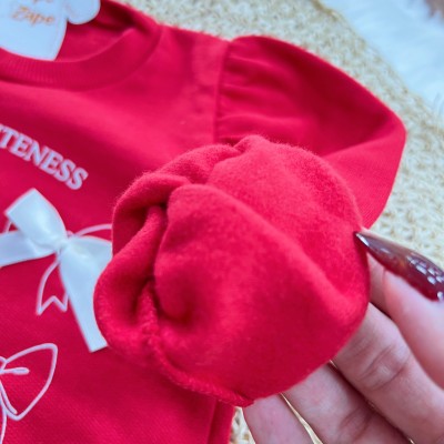  Conj. Casaco de Moletom Tied Up in Cuteness e Calça Legging - Vermelho e Mescla